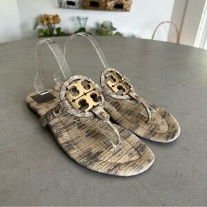 Tory Burch Miller Thong Sandal in Snakeskin and Gold Minimalist Luxury 10.5